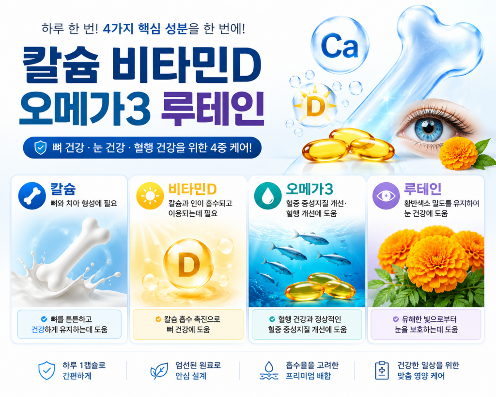 50대 60대 필수 영양제, 칼슘 비타민D 오메가3 루테인