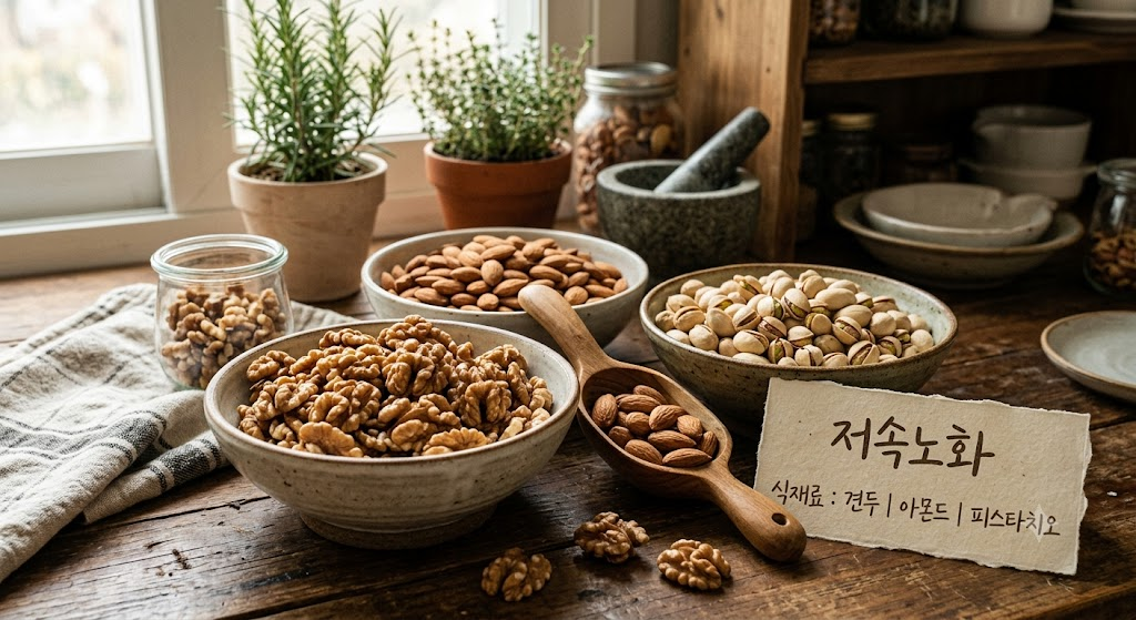 저속노화 식재료 견과류, 호두 아몬드 피스타치오 하루 한 줌