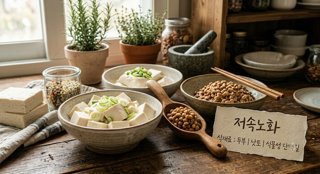 저속노화 식재료 두부 낫토, 식물성 단백질 저속노화 식품"