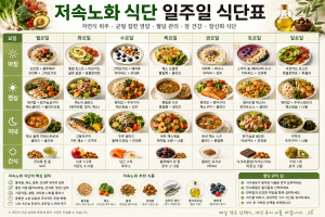 저속노화 식단 일주일 식단표, 월요일부터 일요일까지 주간 메뉴