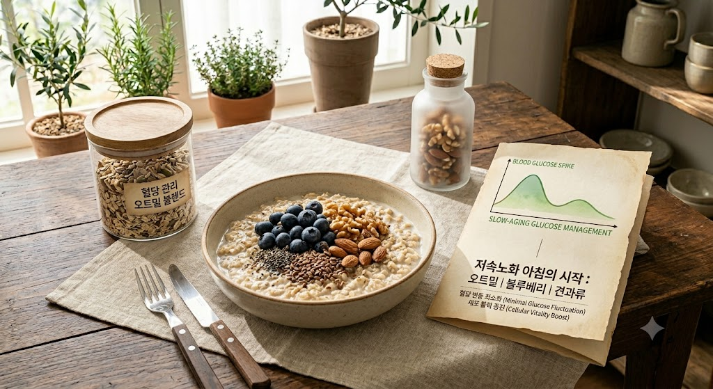 저속노화 아침 식단, 오트밀 블루베리 견과류 혈당 관리
