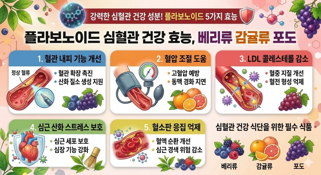 플라보노이드 심혈관 건강 효능, 베리류 감귤류 포도