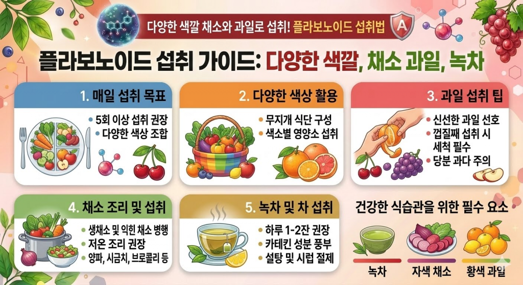 플라보노이드 섭취법, 다양한 색깔 채소 과일 녹차