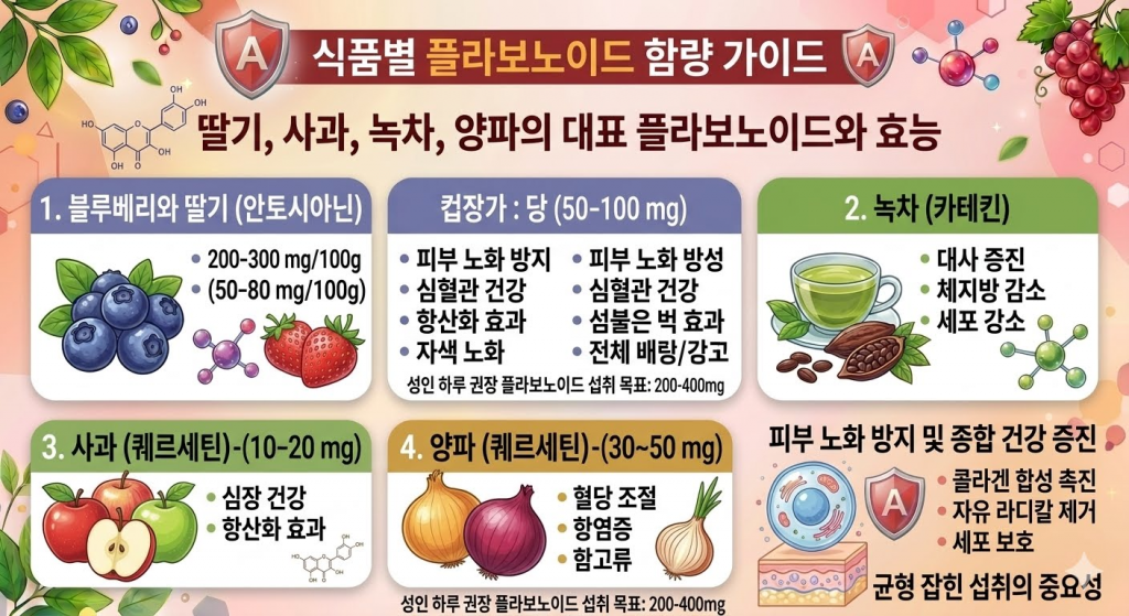 Flavonoid content by food, strawberries apples green tea onions