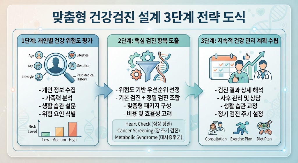 맞춤형 건강검진 설계 3단계 전략 도식