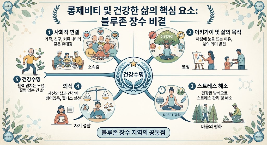 롱제비티 사회적 연결 이키가이 삶의 목적 스트레스 해소 의식 건강수명