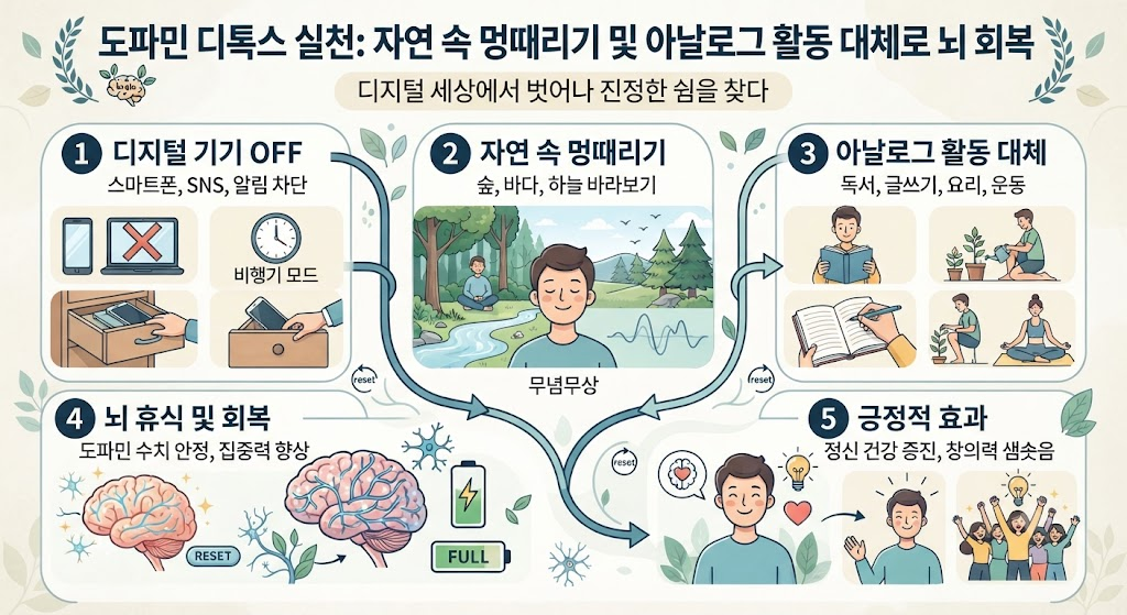 도파민 디톡스 실천 자연 속 멍때리기 아날로그 활동 대체 뇌 회복