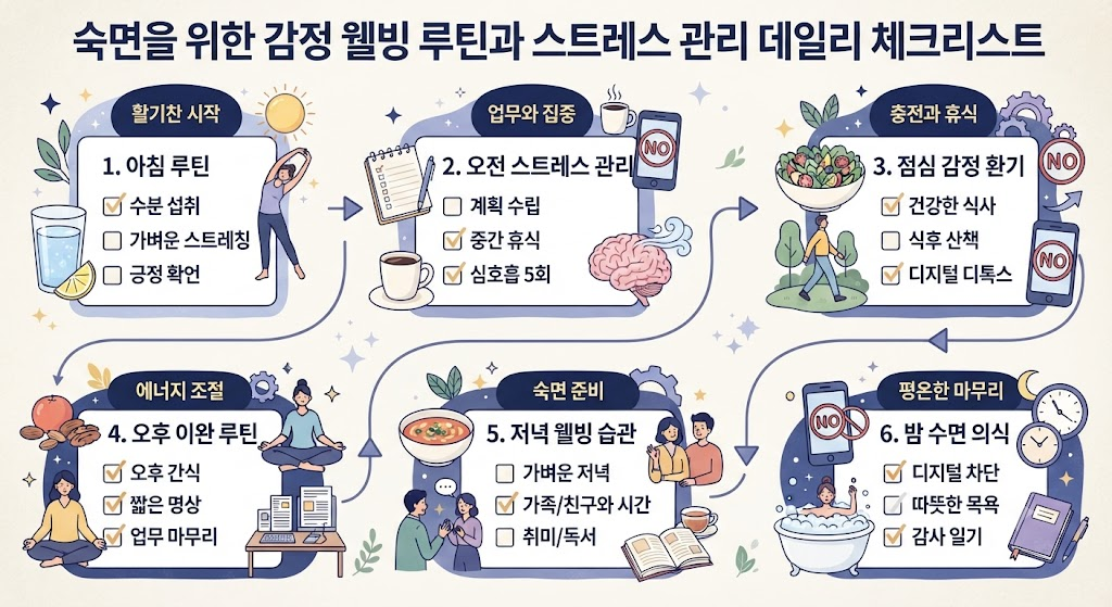 숙면을 위한 감정 웰빙 루틴과 스트레스 관리 데일리 체크리스트