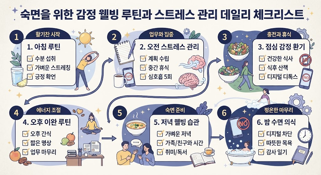 숙면을 위한 감정 웰빙 루틴과 스트레스 관리 데일리 체크리스트