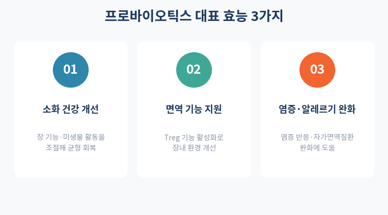 프로바이오틱스 대표 효능 3가지 인포그래픽
