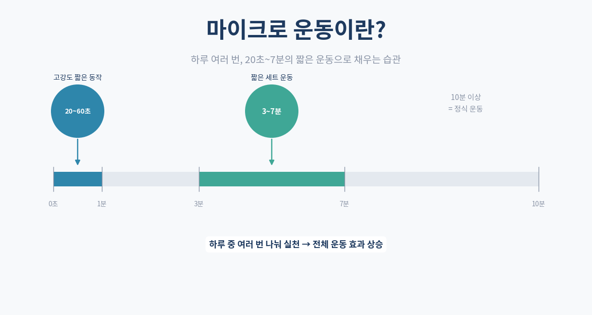 마이크로 운동 개념 인포그래픽 20초 60초 3분 7분