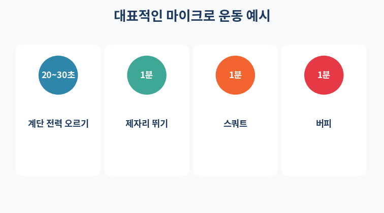 마이크로 운동 대표 예시 계단 스쿼트 버피