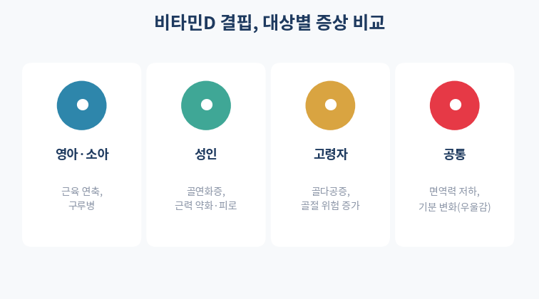 비타민D 결핍 대상별 증상 비교