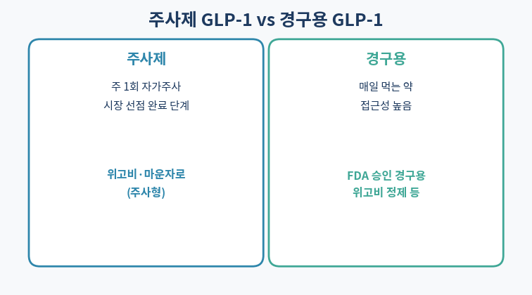 GLP-1 계열 약물 경구용 vs 주사제 비교