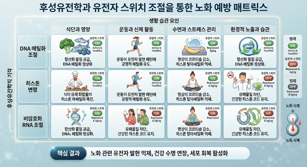 후성유전학과 유전자 스위치 조절을 통한 노화 예방 매트릭스