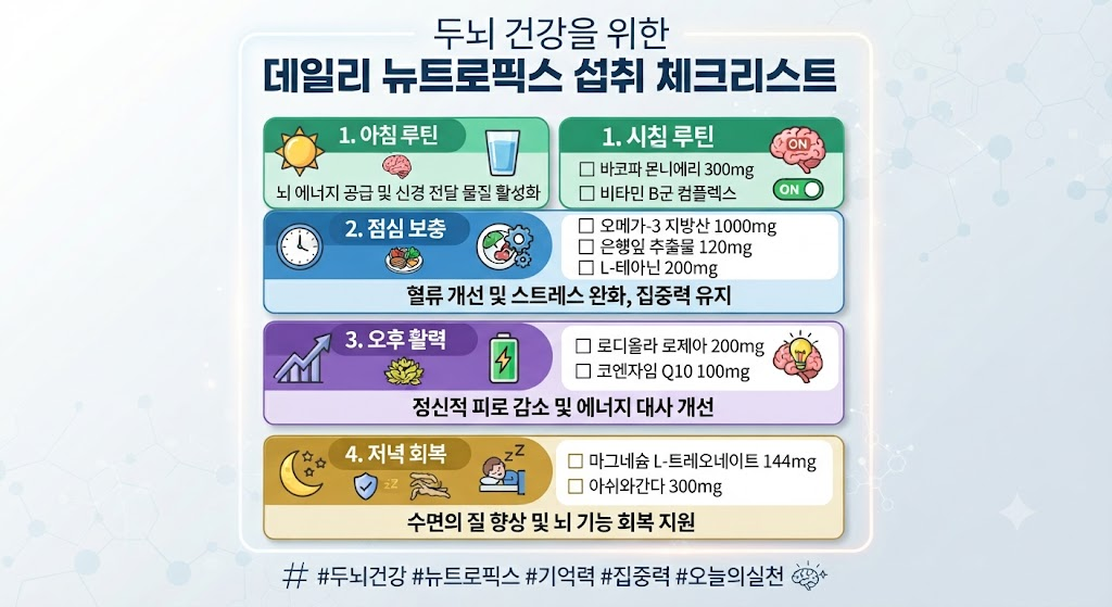두뇌 건강을 위한 데일리 뉴트로픽스 섭취 체크리스트