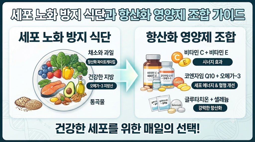 먹는 동안 젊어지는 세포 노화 방지 식단과 필수 항산화 영양제 조합