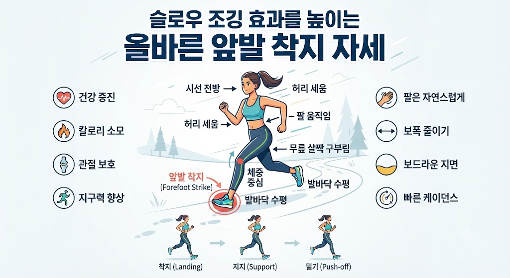 슬로우 조깅 효과를 높이는 올바른 앞발 착지 자세 인포그래픽