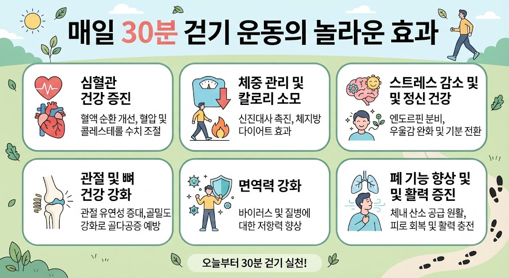 매일 30분 걷기 운동 효과, 체중 감량과 관절 건강을 모두 잡는 법