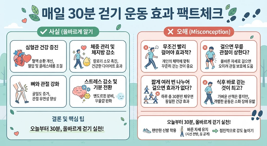 매일 30분 걷기 운동 효과 팩트체크 인포그래픽