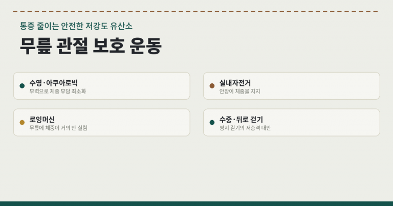 무릎 관절을 보호하며 할 수 있는 저강도 유산소 운동(수영, 실내자전거) 이미지