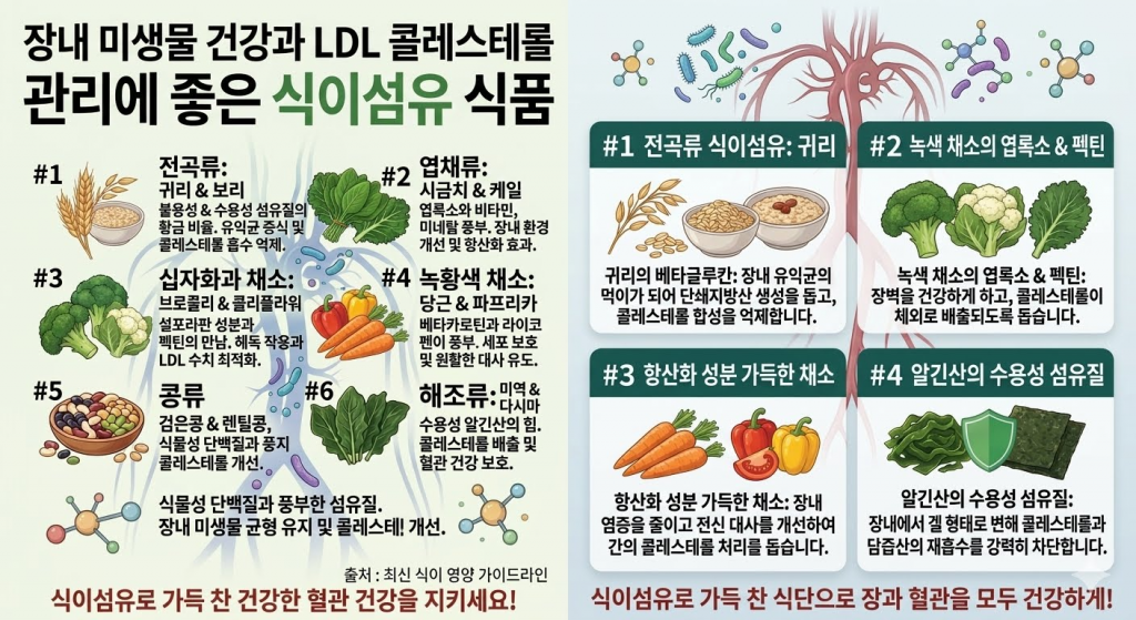 장내 미생물 건강과 LDL 콜레스테롤 관리에 좋은 식이섬유 식품