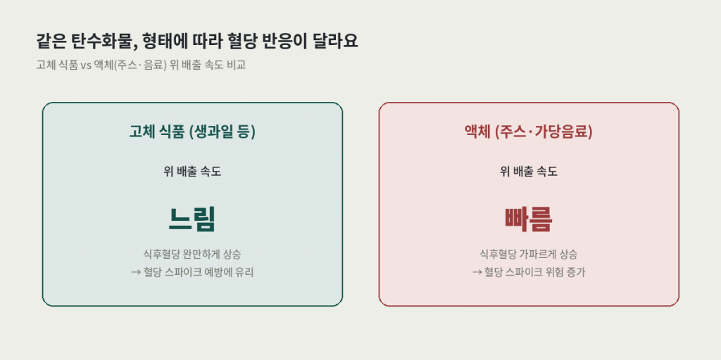 식후 혈당 스파이크 예방을 위한 고체 식품과 액체 음료의 위 배출 속도 비교