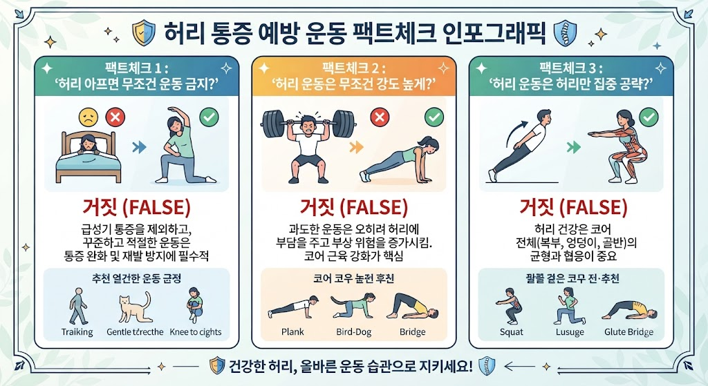 허리 통증 예방 운동 팩트체크 인포그래픽