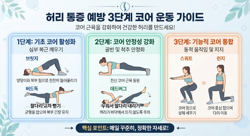 허리 통증 예방 3단계 코어 운동 가이드