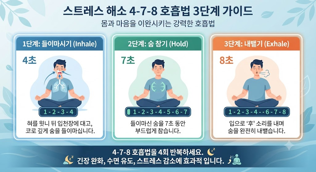스트레스 해소 4-7-8 호흡법 3단계 가이드