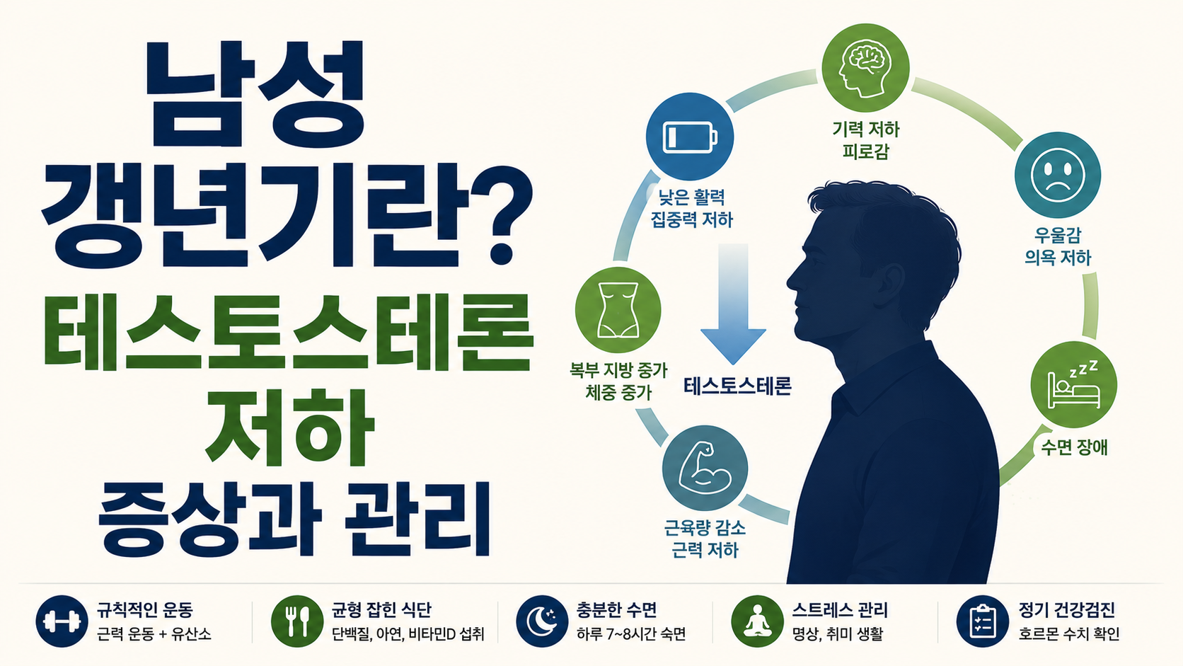 남성 갱년기란, 테스토스테론 저하 증상과 관리 완벽 정리