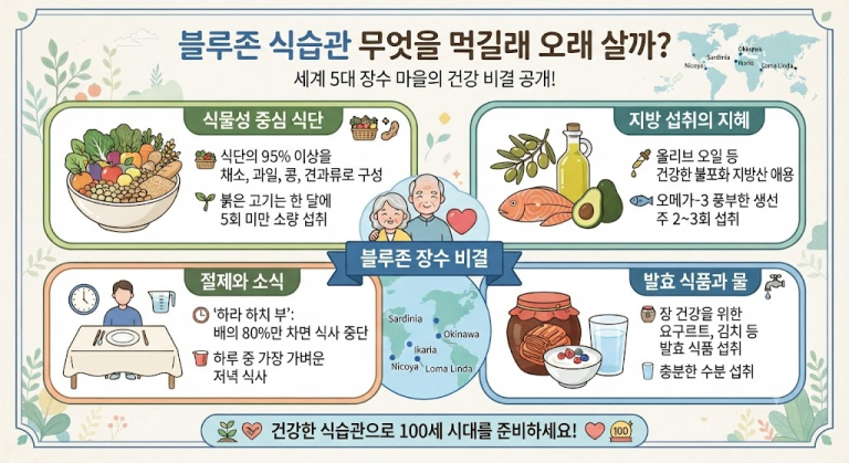 블루존 식습관 무엇을 먹길래 오래 살까 인포그래픽