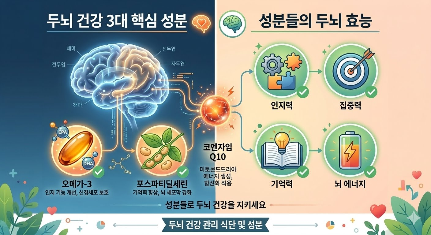 뇌 노화 막는 뇌 건강 영양제 성분 3가지와 똑똑한 선택법: 뇌 건강을 위한 과학적 가이드