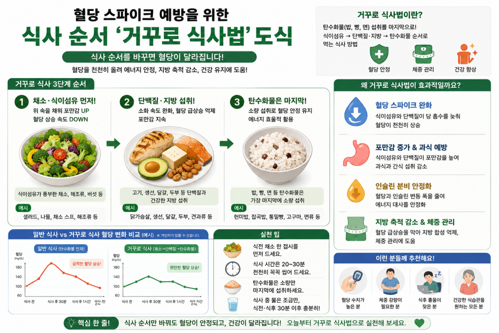 혈당 스파이크 예방을 위한 식사 순서 거꾸로 식사법 도식