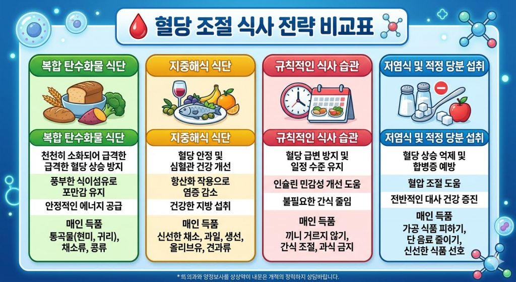 혈당 조절 식사 전략 비교표