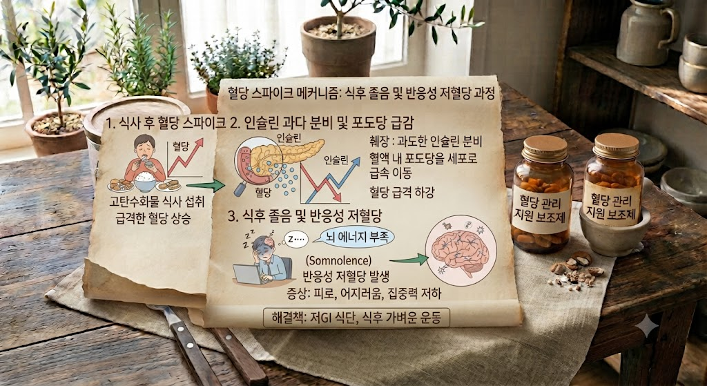 혈당 스파이크 메커니즘 식후 졸음 반응성 저혈당 과정