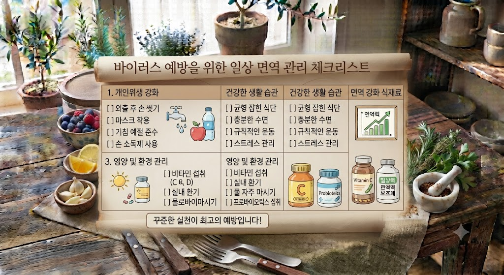바이러스 예방을 위한 일상 면역 관리 체크리스트