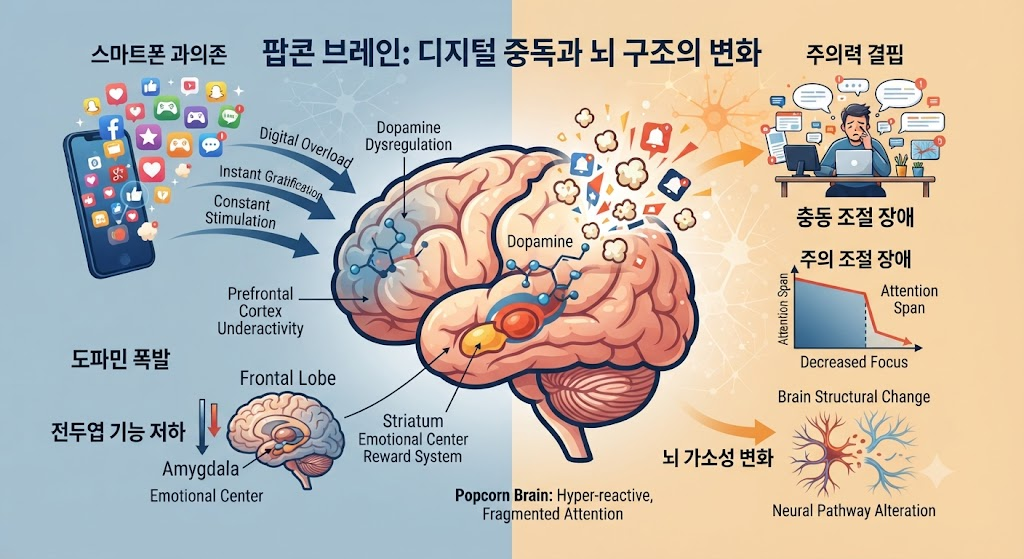 팝콘 브레인 원인 스마트폰 전두엽 도파민 디지털 중독 뇌 구조 변화