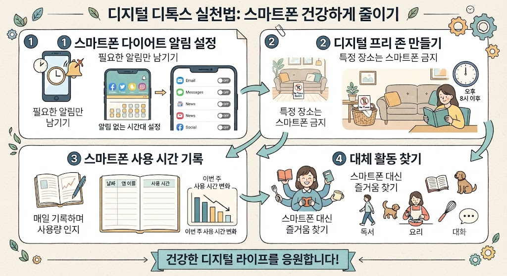 디지털 디톡스 실천법 알림 다이어트 디지털 프리 존 스마트폰 사용 줄이기