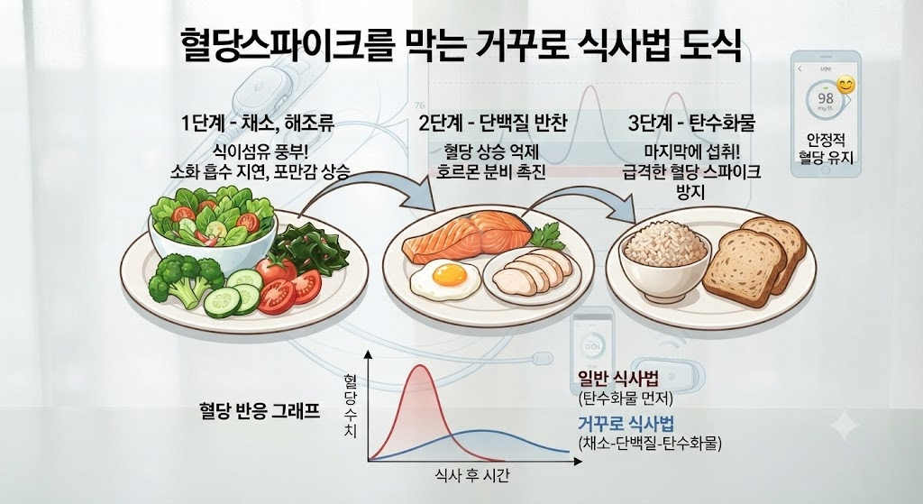혈당 스파이크를 막는 거꾸로 식사법 도식
