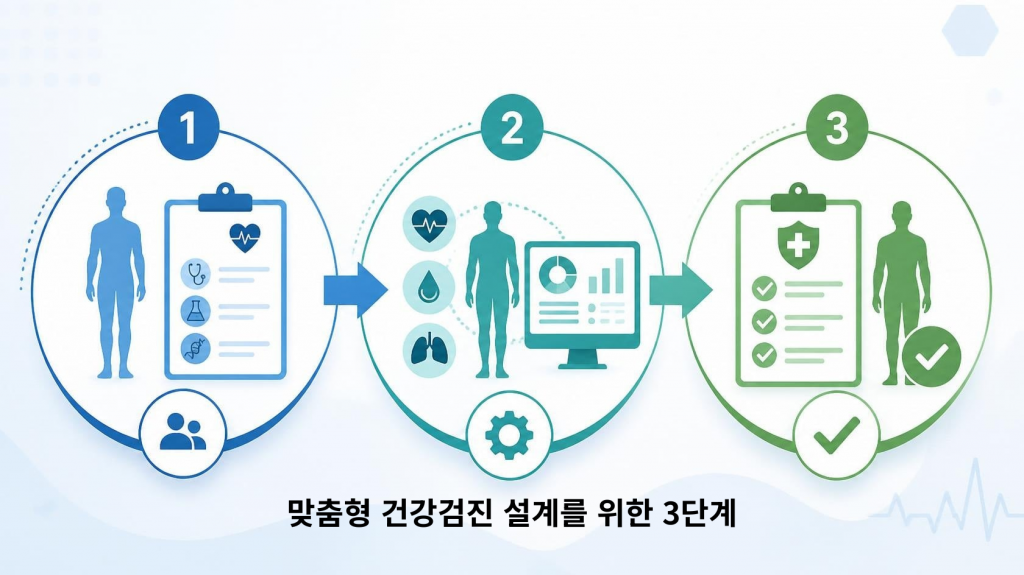 맞춤형 건강검진 설계를 위한 3단계 전략 도식