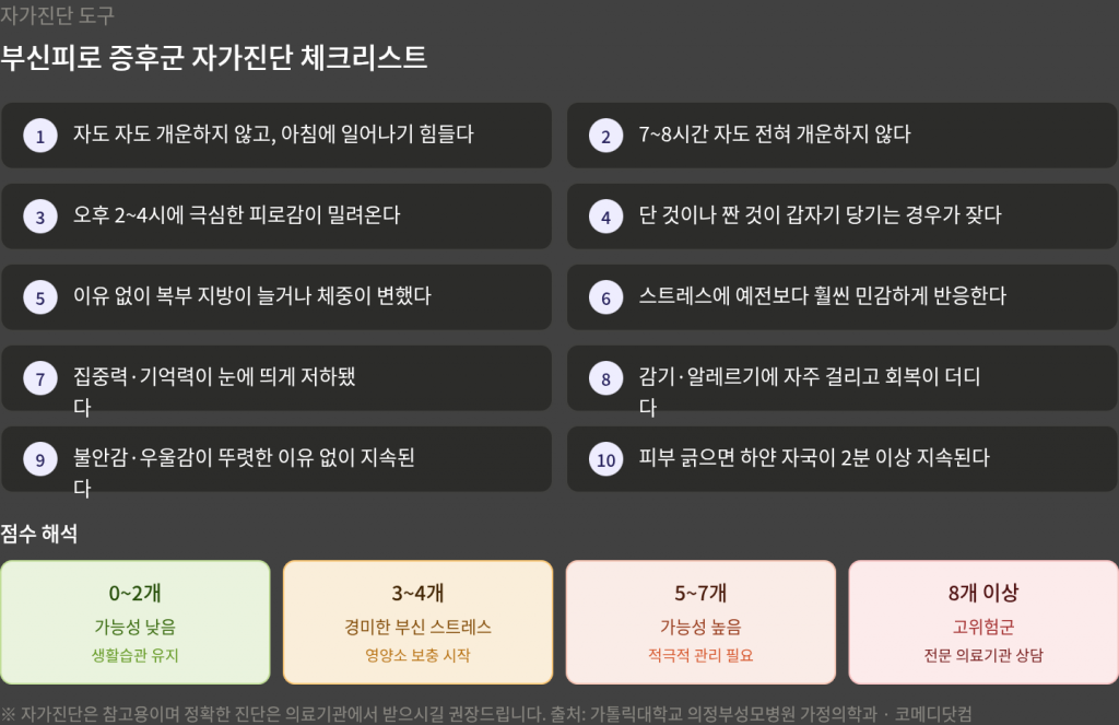 부신피로 증후군 자가진단 체크리스트 10문항, 점수 해석 가이드