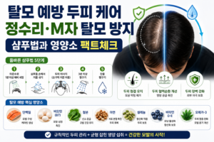 탈모 예방 두피 케어 정수리 M자 탈모 방지 샴푸법과 영양소 팩트체크 인포그래픽