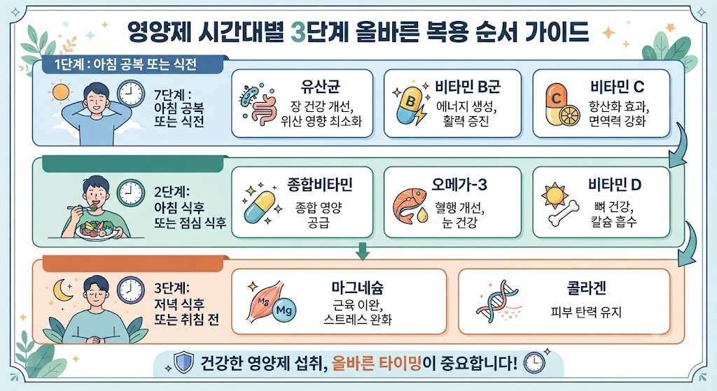 영양제 시간대별 3단계 올바른 복용 순서 가이드