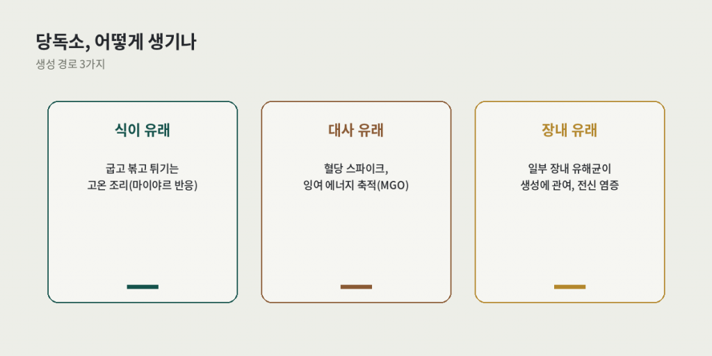 당독소 줄이는 저탄수 식단을 위해 알아야 할 당독소 생성 경로 3가지 — 식이 유래, 대사 유래, 장내 유래