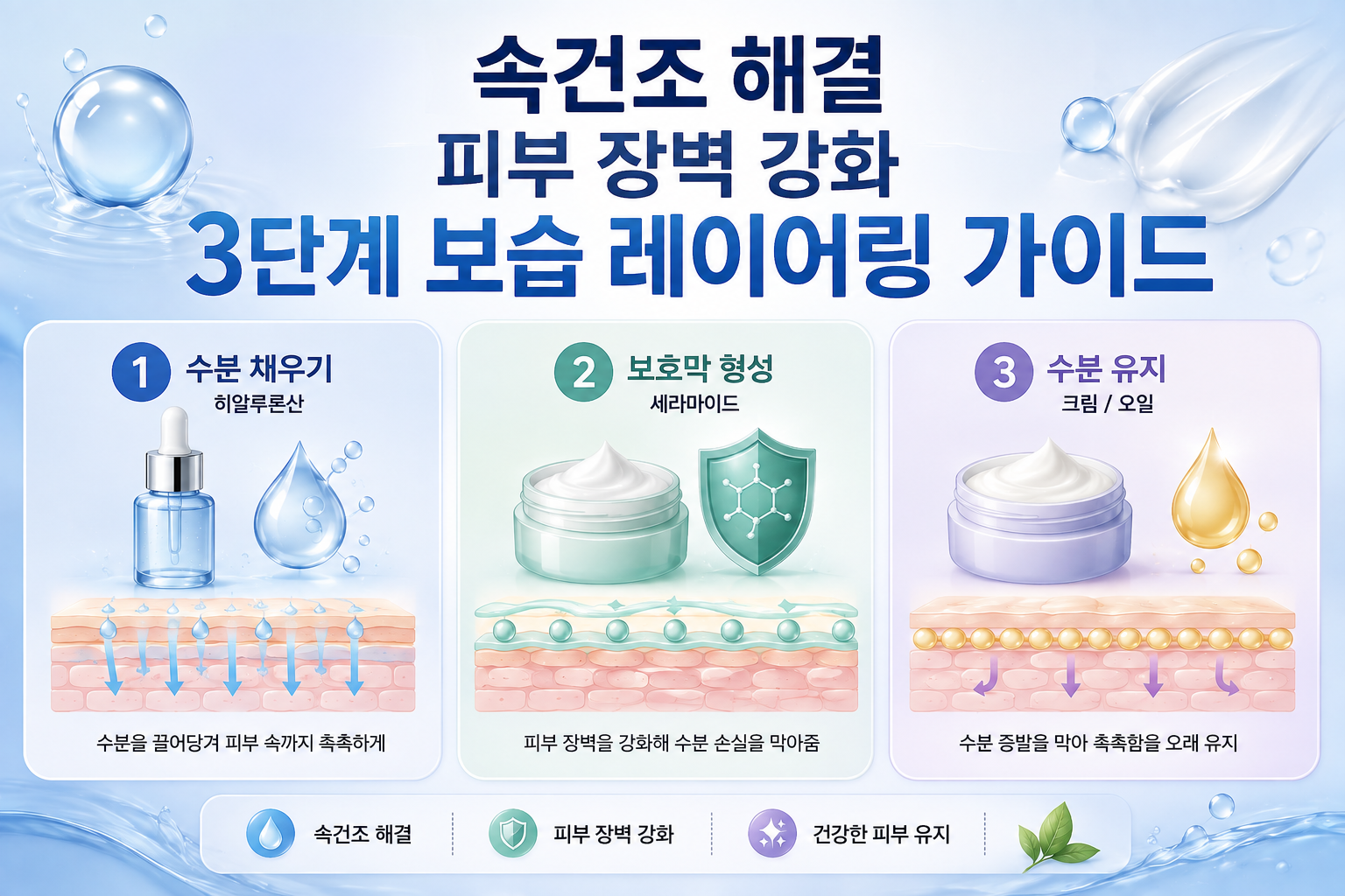 속건조 해결 피부 장벽 강화 3단계 보습 레이어링 가이드