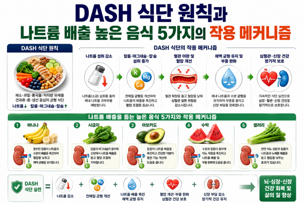 DASH 식단 원칙과 나트륨 배출 높은 음식 5가지의 작용 메커니즘