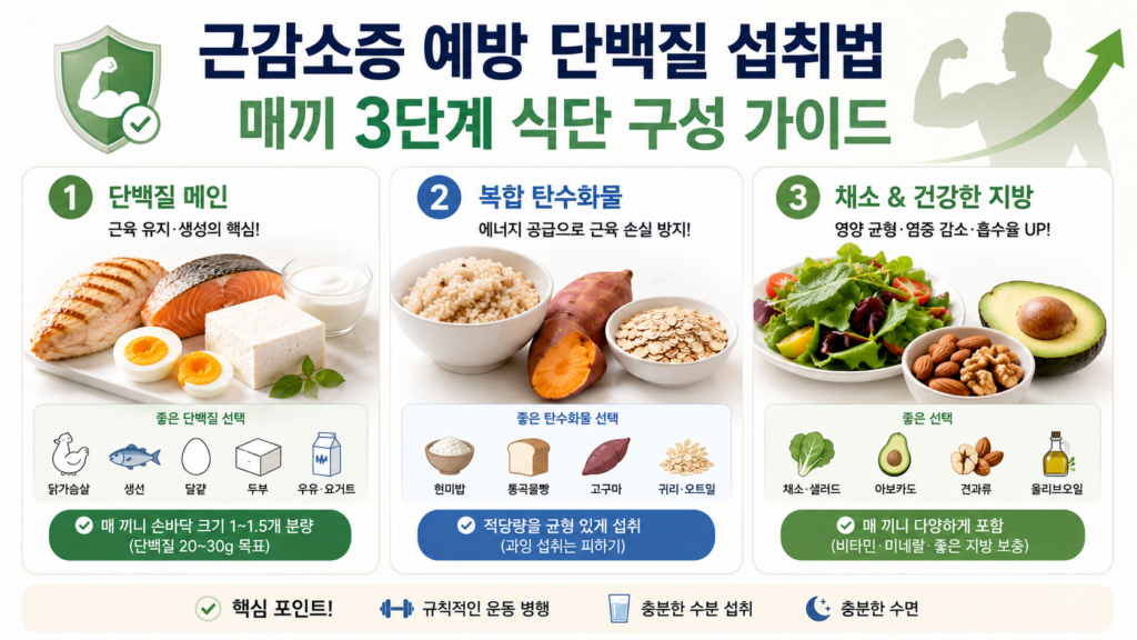 근감소증 예방 단백질 섭취법 매끼 3단계 식단 구성 가이드