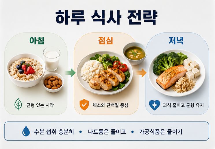 혈압 낮추는 식습관, 하루 식사 전략